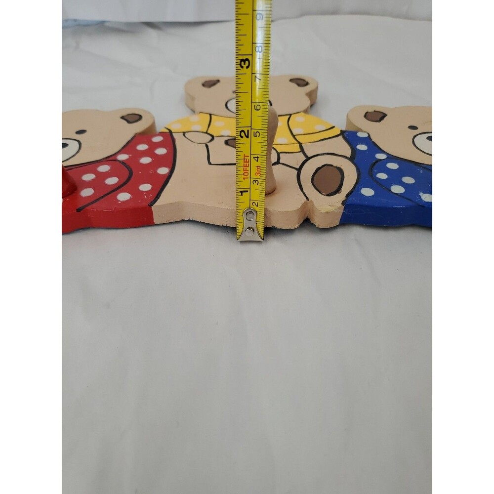 Vntg. Coat Rack Teddy Bear Trio (3 Hook) Primary‎ Colors/Children's/GrannyCore - Picture 16 of 16